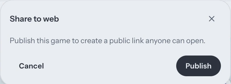 Actual Clico Share to web dialog awaiting game publication confirmation