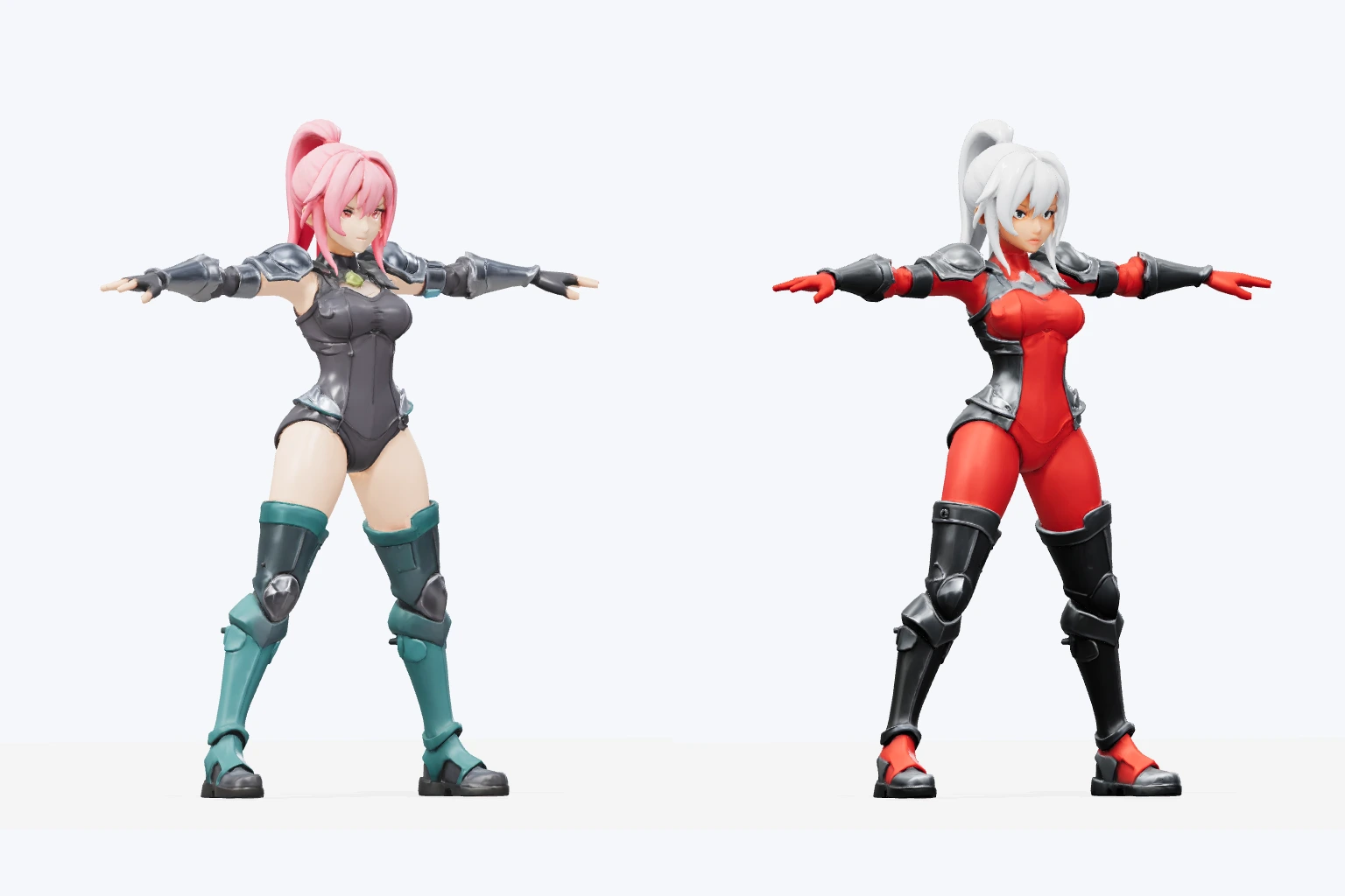 Actual original pink and teal fighter beside the returned white haired red texture version