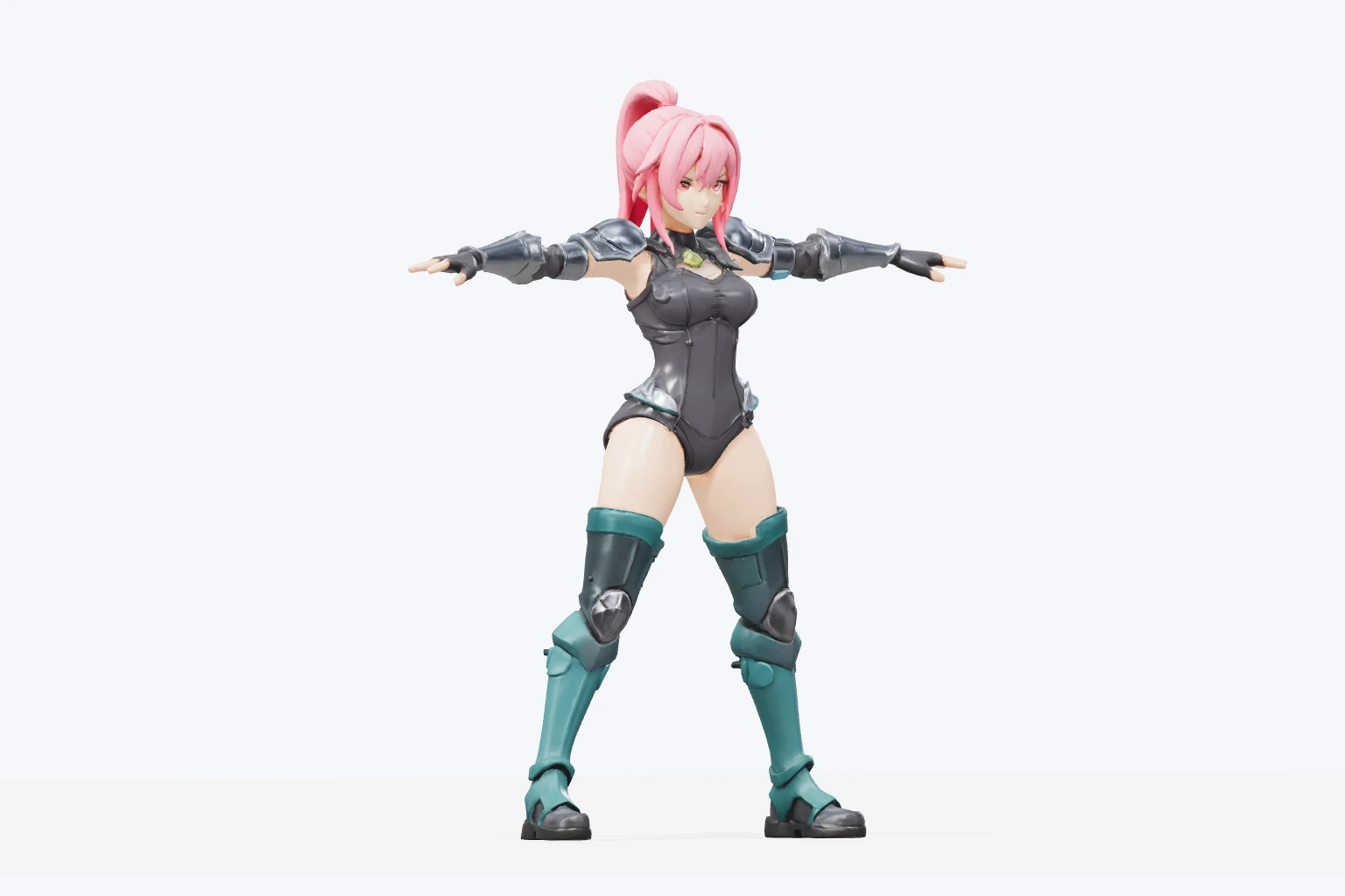 Actual Clico generated 3D fighter with pink hair, silver and charcoal outfit and teal boots