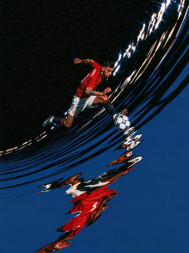 Football on a Liquid Arc. Visual study of football poster, liquid chrome, sports design