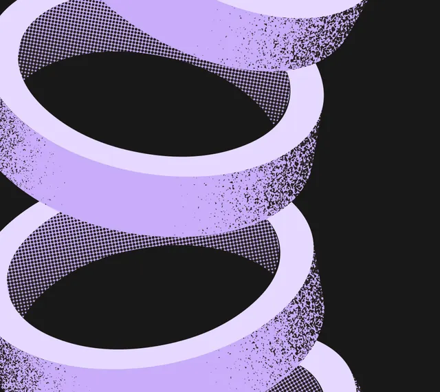 Large lavender ribbon coil with dotted inner walls, gritty edges and black negative space