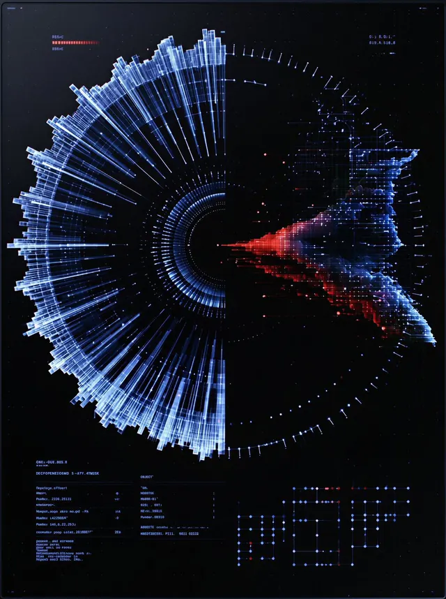 Radial Signal Observatory. Visual study of radial data art, futuristic interface, blue waveform