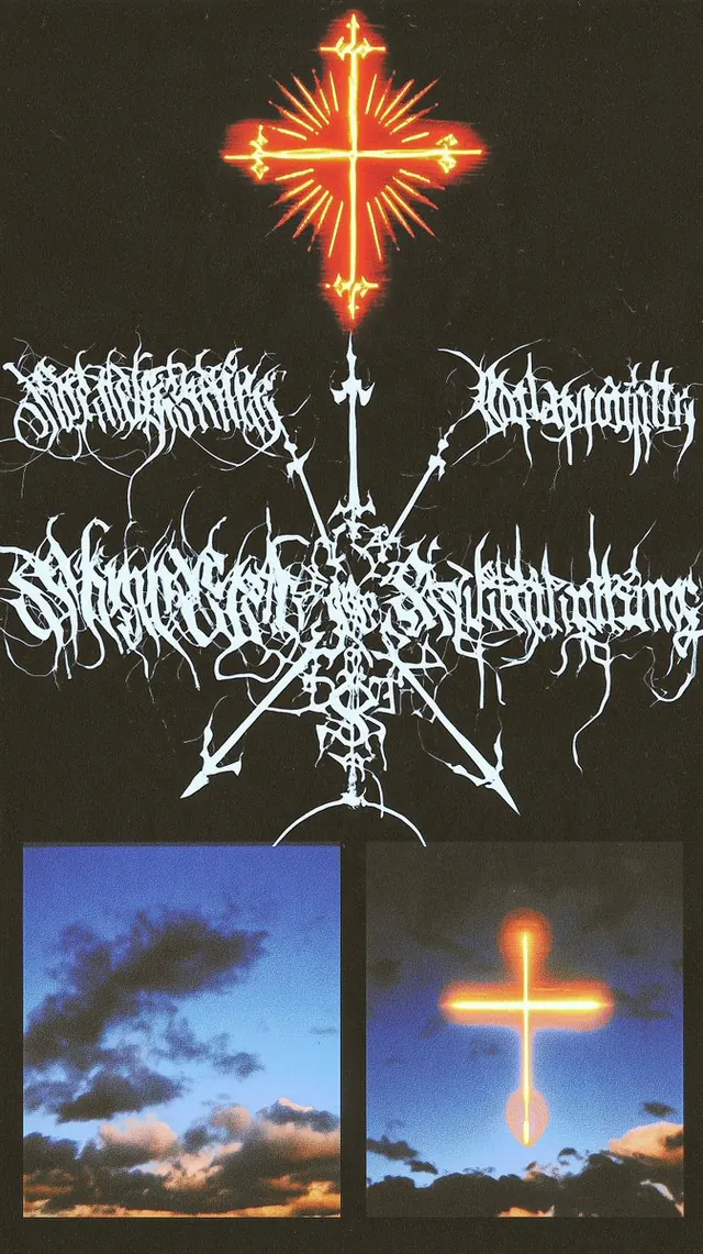 Radiant cross and thorn lettering collage. Visual study of experimental poster, cross collage, metal typography