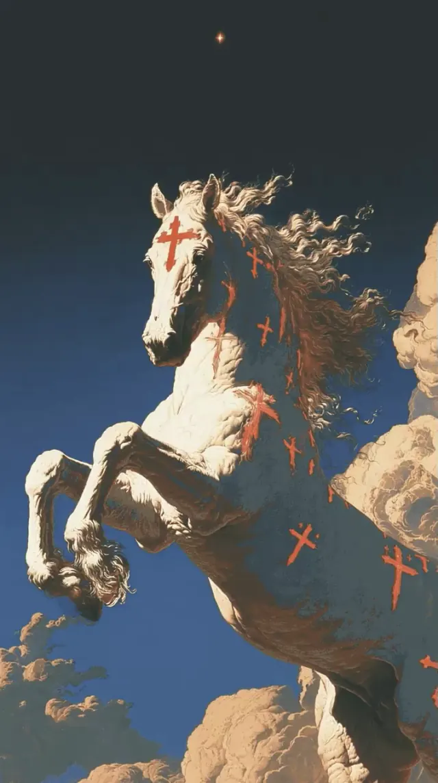 Rapid rearing horse illustration montage. Animated illustration montage with changing horse poses and red markings