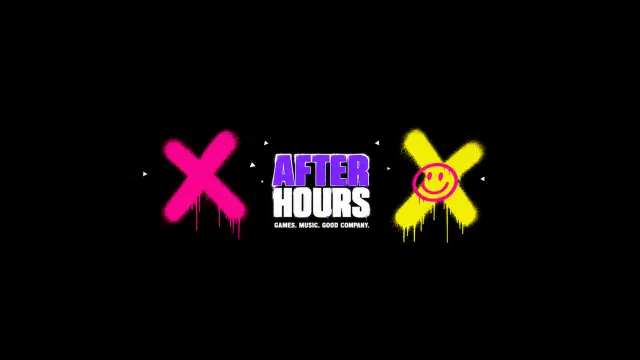 Black YouTube banner with fluorescent pink graffiti, yellow doodles and compact After hours lettering