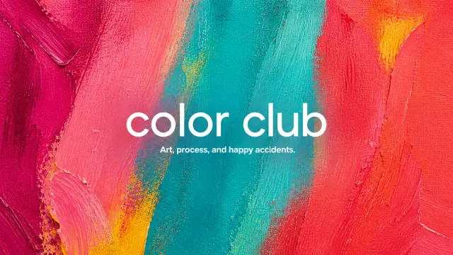 Colorful painted YouTube banner with centered Color club lettering over pink, orange and teal brushstrokes