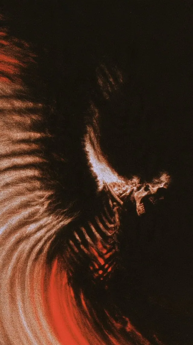 A wing sweeping through darkness. Visual study of dark wing, classical fantasy, red drapery