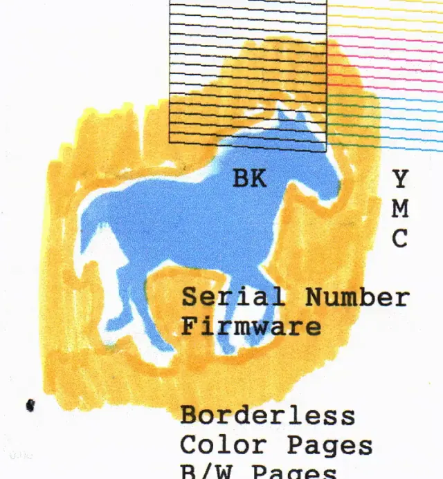 A blue horse runs in place through twelve changing paper, marker and printer calibration collage states