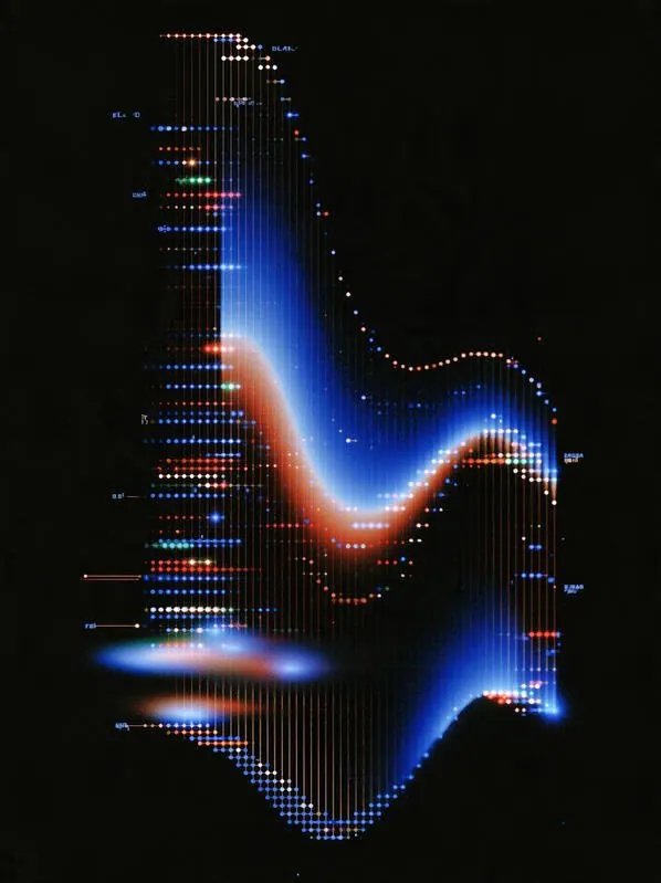Blue Signal Curtain. Visual study of waveform art, data visualization, light installation