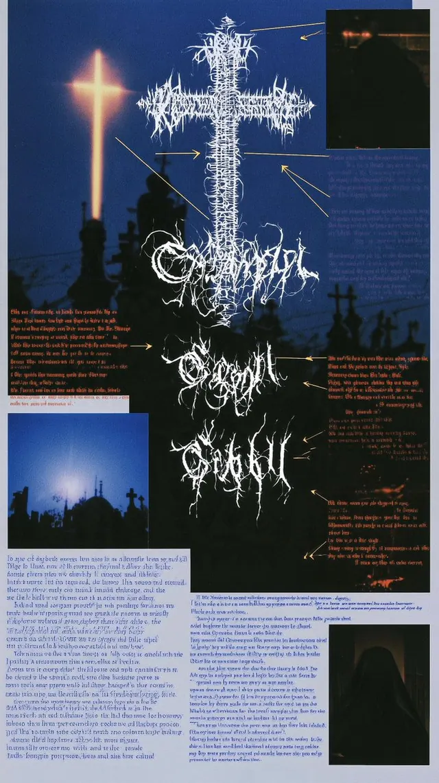 Editorial cross collage on cobalt. Visual study of editorial poster, cobalt collage, cross typography