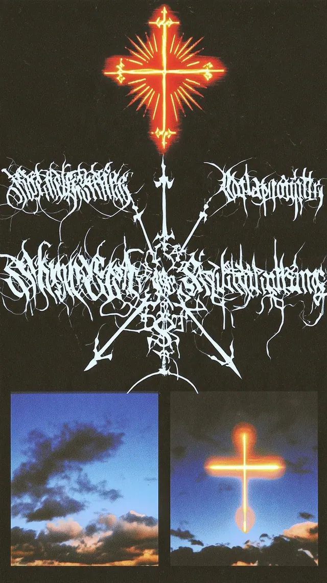 Radiant cross and thorn lettering collage. Visual study of experimental poster, cross collage, metal typography