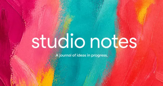 Studio notes social preview image with white lettering over textured pink, orange and teal paint