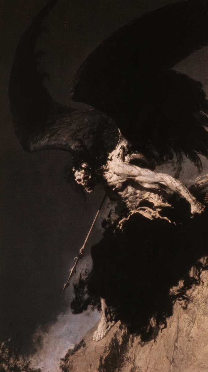 Reference painting of the winged figure on a cliff